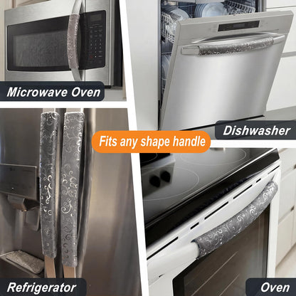 Volecy Refrigerator Handle Covers, Set of 6, Washable Velvet Appliance Door Handle Covers, Adjustable Handle Protectors, Kitchen Decor Keep Clean for Fridge Oven Stove Microwave Dishwasher(Gray Silve)