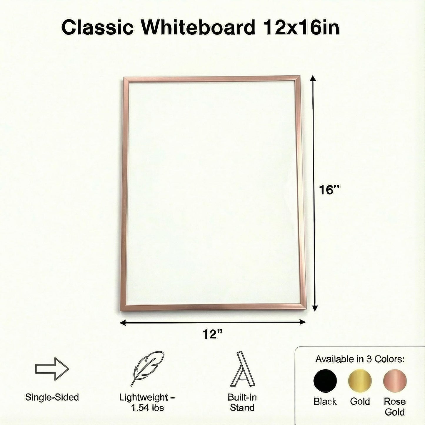 Lulu Office Magnetic Dry Erase Board 12x16 with Foldable Stand, Portable Rose Gold Desktop Whiteboard for Home, Office, School & Kitchen, Includes Weekly & Monthly Magnetic Planner Sheets