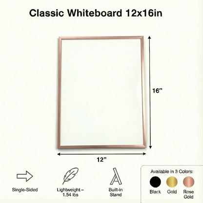 Lulu Office Magnetic Dry Erase Board 12x16 with Foldable Stand, Portable Rose Gold Desktop Whiteboard for Home, Office, School & Kitchen, Includes Weekly & Monthly Magnetic Planner Sheets