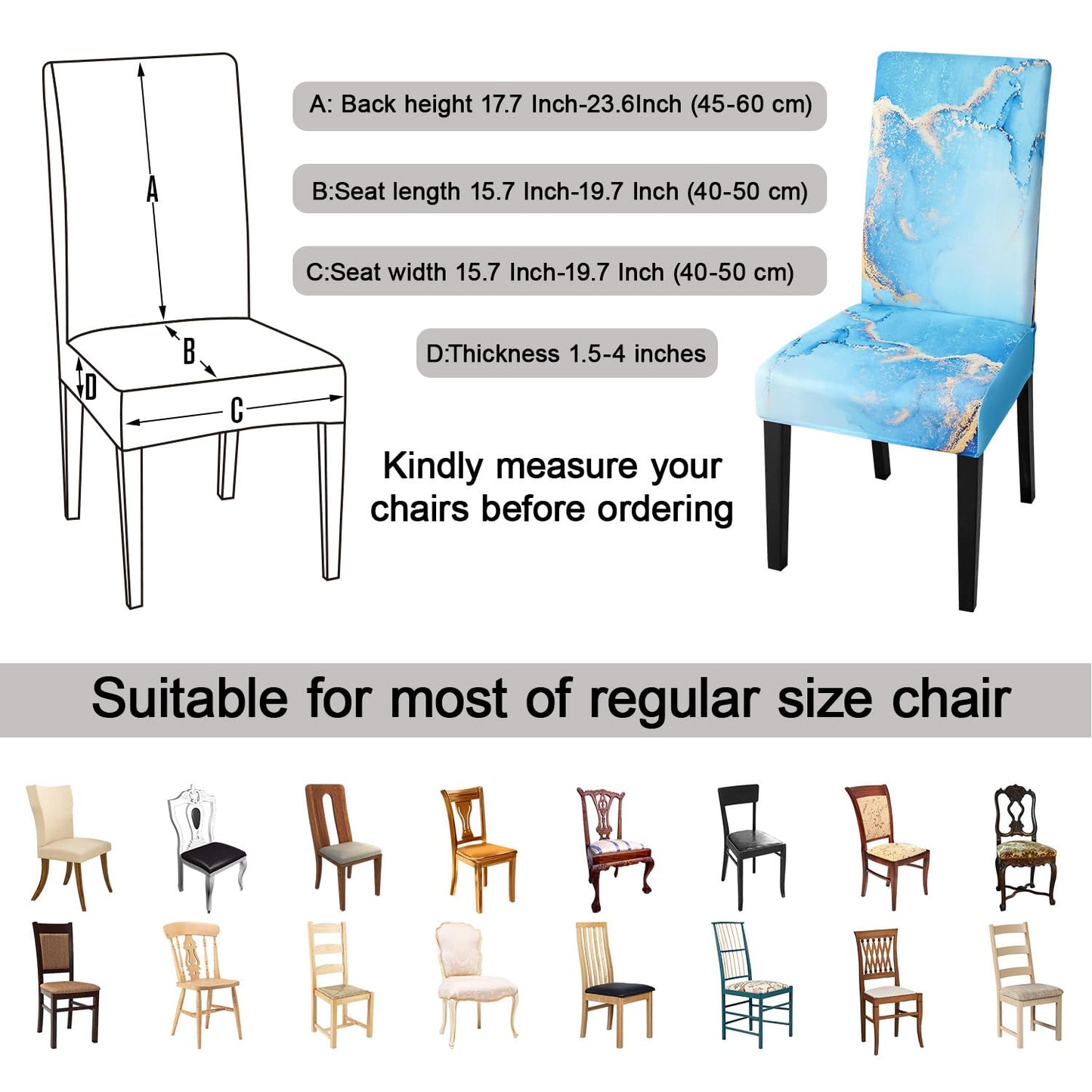 JQinHome Ink Art Painting Chair Covers for Dining Room Set of 6, High Stretch Removable Washable Parsons Chair Slipcover for Home Party Hotel Wedding Ceremony (Blue Marble,6PCS)
