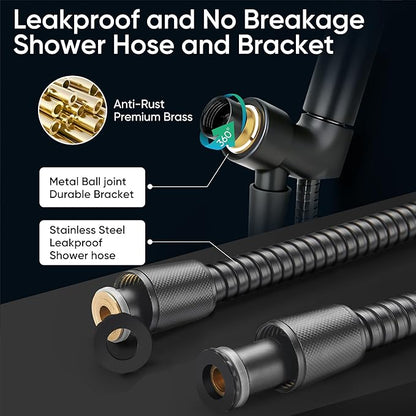 Cobbe 8-Setting Handheld Shower Head Bathroom Showerhead Set - Detachable Shower Heads with 5ft Stainless Steel Hose and Brass Swivel Bracket (Matte Black)