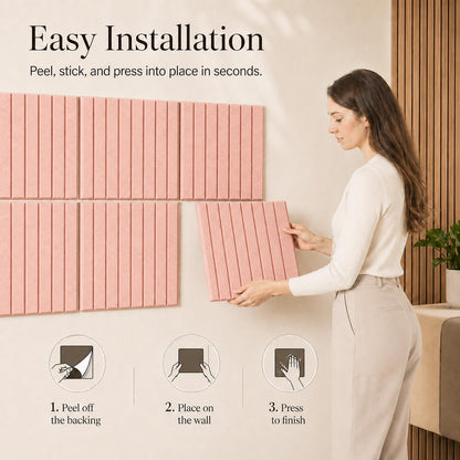 Baysola Stripe Felt Bulletin Board Panels 48 x 36 Inch Self Adhesive Wall Tiles Cork Board Alternative for Office Classroom Photos Notes 12 Pack