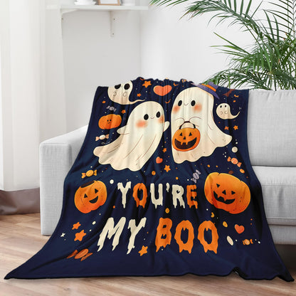 60×50 Halloween Throw Blanket for Women Men, Summerween Couple Boo Throw Blanket, Halloween Fall Flannel Blankets Hallo-Ween Boo Basket Stuffers for Him Her National Boyfriend Day Sofa Blankets