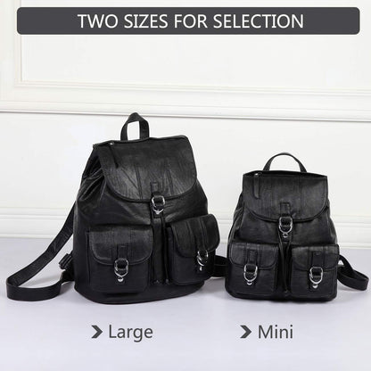 VASCHY Mini Backpack Purse for Women, Fashion Faux Leather Buckle Flap Drawstring Backpack for College with Two Front Pockets Black