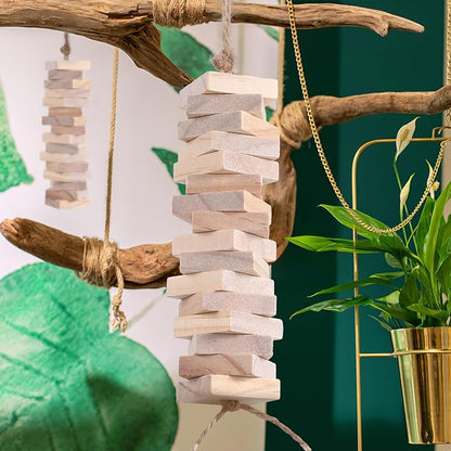 NOLITOY Parrot Toys: 100PCS Wooden Chewing Blocks, Thick Natural Wood for Bird Chew Training, DIY Cage Toys for Parakeet Budgie Conure Macaw Cockatoo