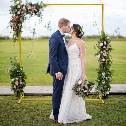 Wokceer Backdrop Stand Square Wedding Arch 6.6FT x 5.2FT Gold Metal Balloon Arch Backdrop Stand for Wedding Ceremony Birthday Party Baby Shower Photo Booth Background Decor