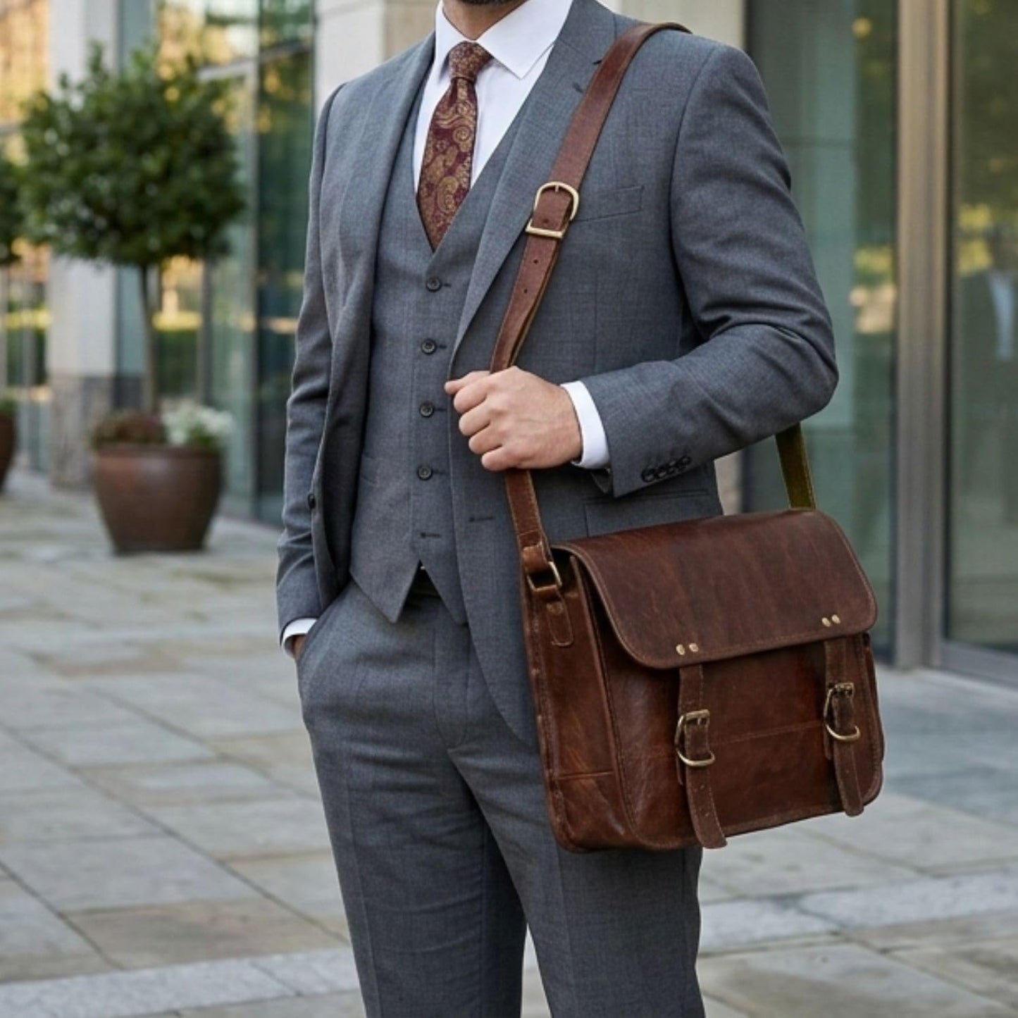 IndianHandoArt 13" Inch Leather Messenger Bag Vintage satchel bag Crossbody Bags for Men and Women unisex office bag (13" (W) x 10" (H) x 3" (D))