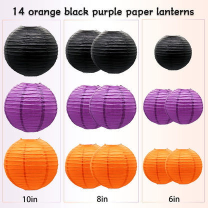 Halloween Paper Lanterns DecorativeRound Chinese Paper Lanterns Decorative 14pcs Wedding Birthday Party Valentine's Day Baby Showers Black and Orange Purple