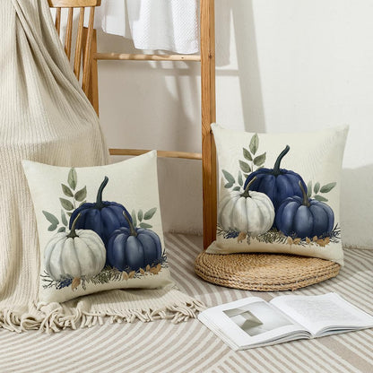 MAZSHTTD Pillow Cover Fall Blue Pumpkin Throw Pillow Covers 18x18 Inch Set of 2 Fall Autumn Decorations for Home Farmhouse Thanksgiving Halloween Pillow Case for Couch Sofa