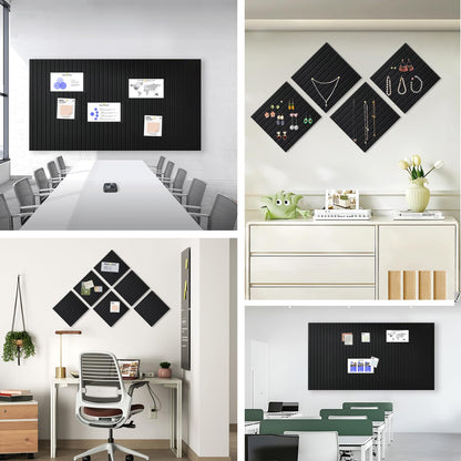Large Cork Board for Office, 8 Pack Felt Wall Tiles with Slat Wall Paneling and Safe Removable Adhesive Tabs, Felt Bulletin Board Pin Board Cork Boards for Walls - Black