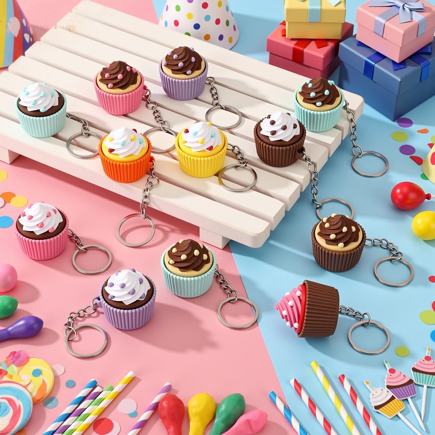Kenning 12 Pcs Cupcakes Clicker Fidget Keychain Bulk 3D Sensory Clicker Fidget Decompression Button Stress Relief Gifts for Adults Coworkers Birthday Party Favors Goodie Bag Fillers