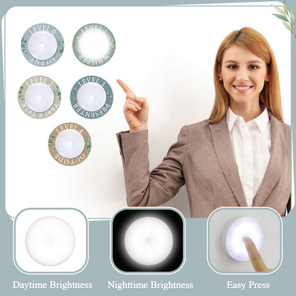 5 Pcs School Push Light and Voice Level Poster Voice Level Chart Monitor Rules Sign LED Tap Light Classroom Rules Poster Noise Chart Classroom Management Tools for Teachers（Eucalyptus Style）