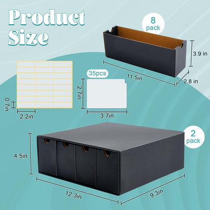 Cholemy Trading Card Storage Box 15000+ with 70 Cardboard Storage Divider, Label Sticker for Collection Compatible with TCG, Sport Cards(2 Row, 4 in A Row,Black)