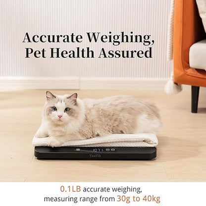 YauYik Digital Pet Scale for Accurate Weighing - Baby Scales,Ideal for Small Pets, Puppies, Kittens and Cats with Non-Slip Mat - LED Display with Hold Function, Measures Up to 40kg（Batteries Included）