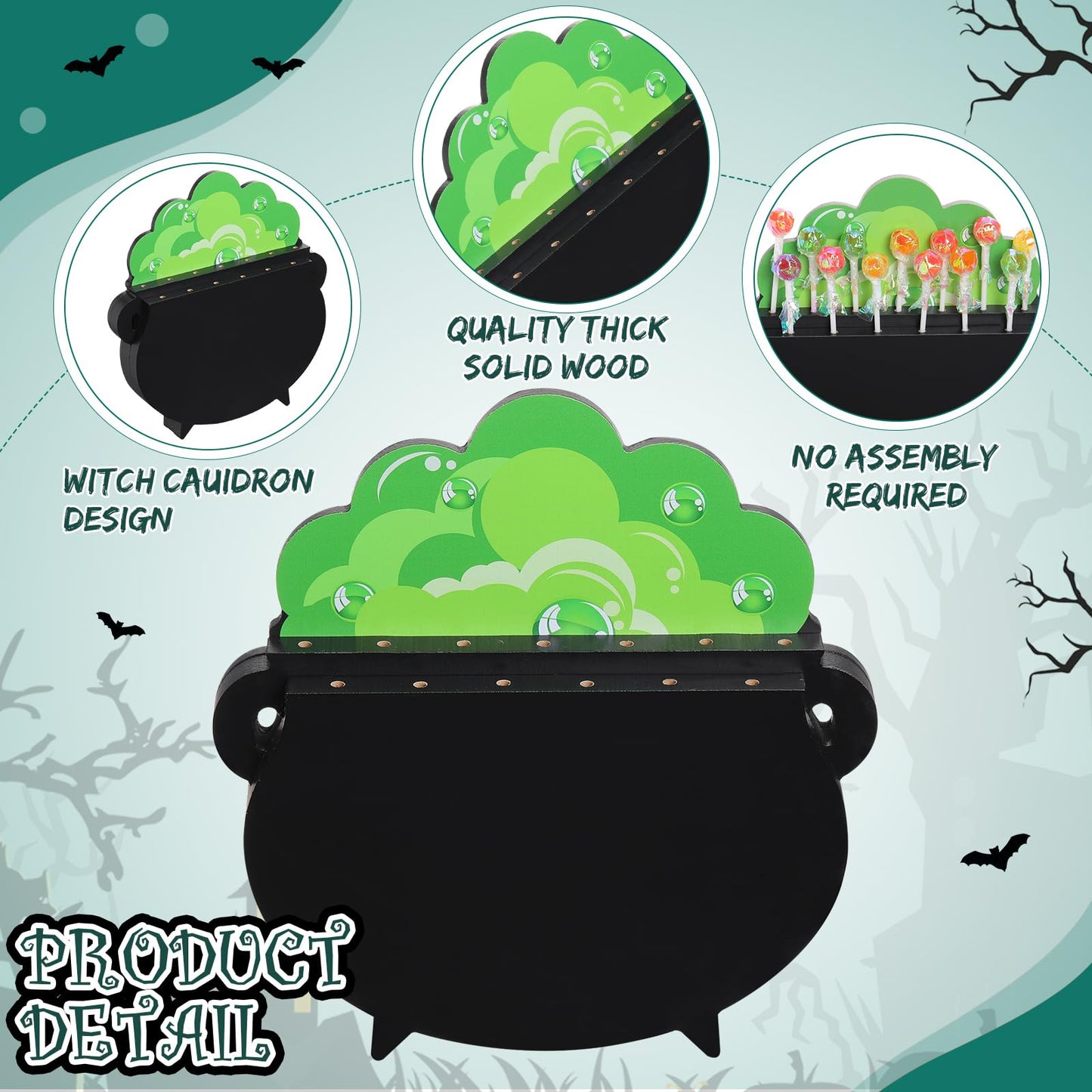 Cinnvoice Halloween Witch Cauldron Lollipop Holder Wooden Witch Cauldron Pot Cake Pop Stand with 13 Holes for Halloween Festival Party Supplies Indoor Outdoor Home Dessert Table Decoration