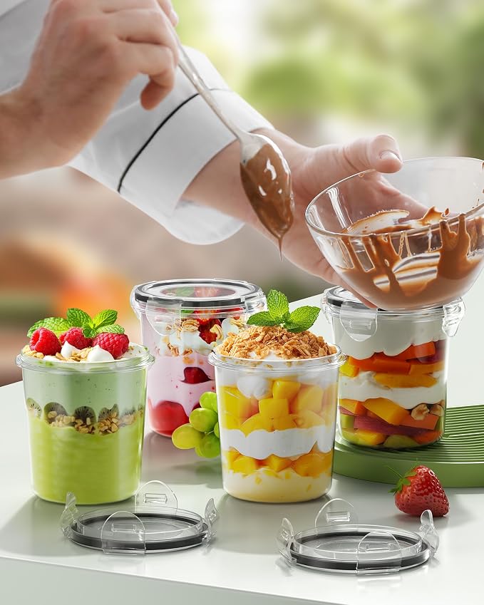 Canfanni Overnight Oats Containers with Lids, 4 Pack 13oz Overnight Oats Jars, Plastic Mason Jars, BPA Free, Portable, Leak Proof Oatmeal Containers for Yogurt, Soup, Cereal, Milk and Salad