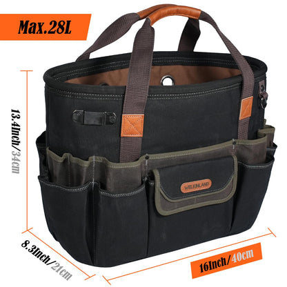 WELKINLAND 42-Pockets Electrician Tool Tote, 16-Inch Open Top Tool Tote, Heavy-Duty Electrician Tool Bag, Waxed-Canvas HVAC Service Bag, Easy-Access Bag For Tools, Stay-Up Tool Bags For Men