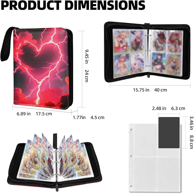 Collectible Trading Card Albums,4 Pocket Card Binder, 400 Double Sided Pocket PU Premium Zip Trading Collection Binderwith 50 Removable Sleeves, Card Folder forTCG, Sports Cards (Red& Blue & white)
