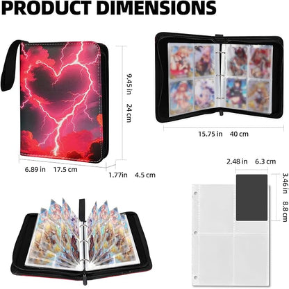 Collectible Trading Card Albums,4 Pocket Card Binder, 400 Double Sided Pocket PU Premium Zip Trading Collection Binderwith 50 Removable Sleeves, Card Folder forTCG, Sports Cards (Red& Blue & white)