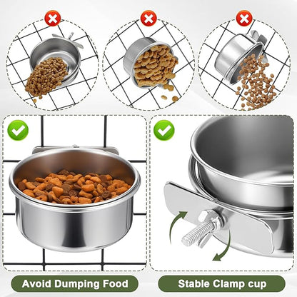 Kifmurase 8 PCS Stainless Steel Bird Food Bowls Water Bowl with Clamp Holder, Parrot Feeding Dish Cups Birds Feeders for Cage, Bird Food Water Bowls for Cockatiels Conure Budgie Parakeet