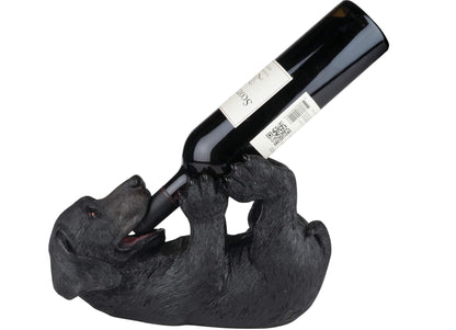 True Lucky Lab Tabletop Wine Bottle Holder Countertop Centerpiece Labrador Kitchen Decor for Dog Lovers Barware Accessory Black