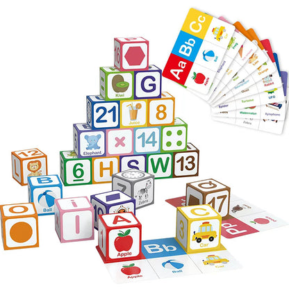 ElapseGlow Magnetic Alphabet Blocks for Toddlers 1-3, 26 PCS ABC & Number Stacking Blocks with 9 Learning Cards, Educational Montessori STEM Toys for Kids Ages 3+ ，MontessoriToys for Boys Girls Gifts