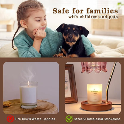 Funistree Flower Candle Warmer Lamp with Timer, Dimmable Candle Lamp Warmer, Christmas Birthday Gifts for Women Mom Her, Housewarming Home Decor, Lotus Wax Warmer for Yankee Candles - Blue&Pink