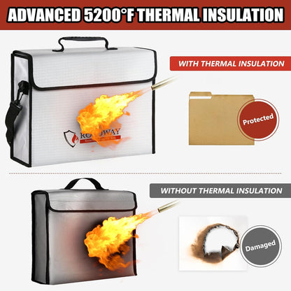 ROLOWAY Fireproof Document Bag 5200°F Heat Insulated (15 x 12 x 5 inches), Fireproof Bag with Fireproof Money Bag for Cash Safe, Fireproof Document Box, Fireproof Safe Bag for Document Safe