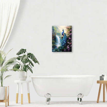 Peacock wall art, Flower Waterfall Pictures Wall Decor, Peacock Canvas Prints Painting, Framed Fashion Artwork for Bathroom Bedroom Living Room Kitchen Dinning Room Office Home Decoration 12x16