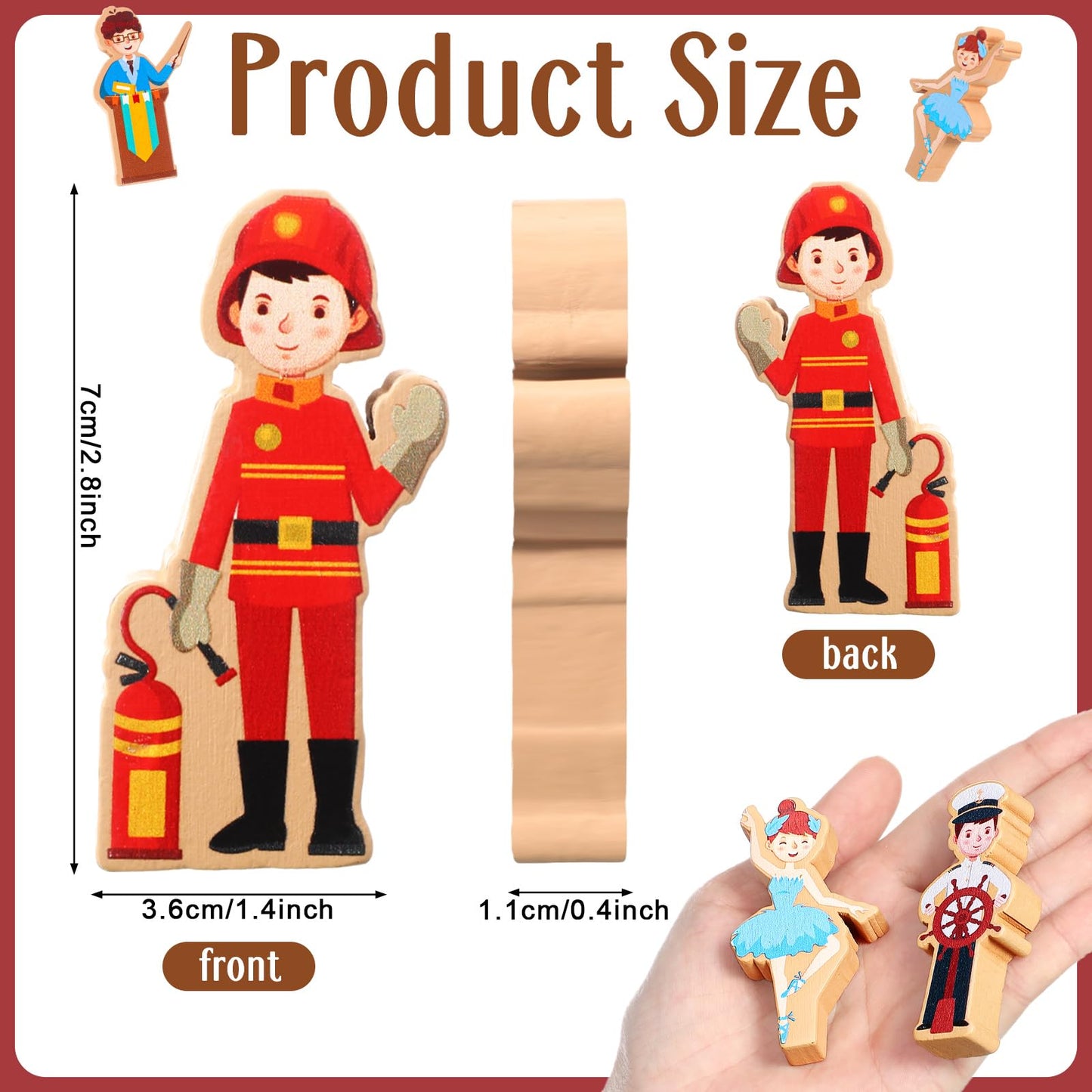 Blosssound Wooden Toys Set for Preschool Classroom - Multicultural Career People Blocks Educational Wooden Play for Kids Learning Toys Play Games Activity Supplies (30 Pcs,Community Helpers)