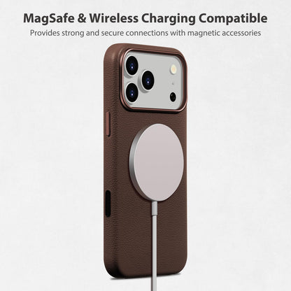 Belemay Handcrafted Premium Tumbled Leather Case for iPhone 17 Pro, Compatible with MagSafe, Distinctive Texture, Natural Patina, Camera Control Button, Metal Buttons Phone Cover (6.3"), Brown