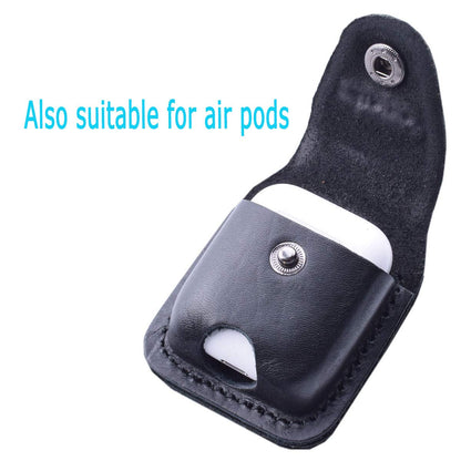 Handmade Fliptop Leather Lighter Pouch Holder Case with Pocket Belt Loop (Black)