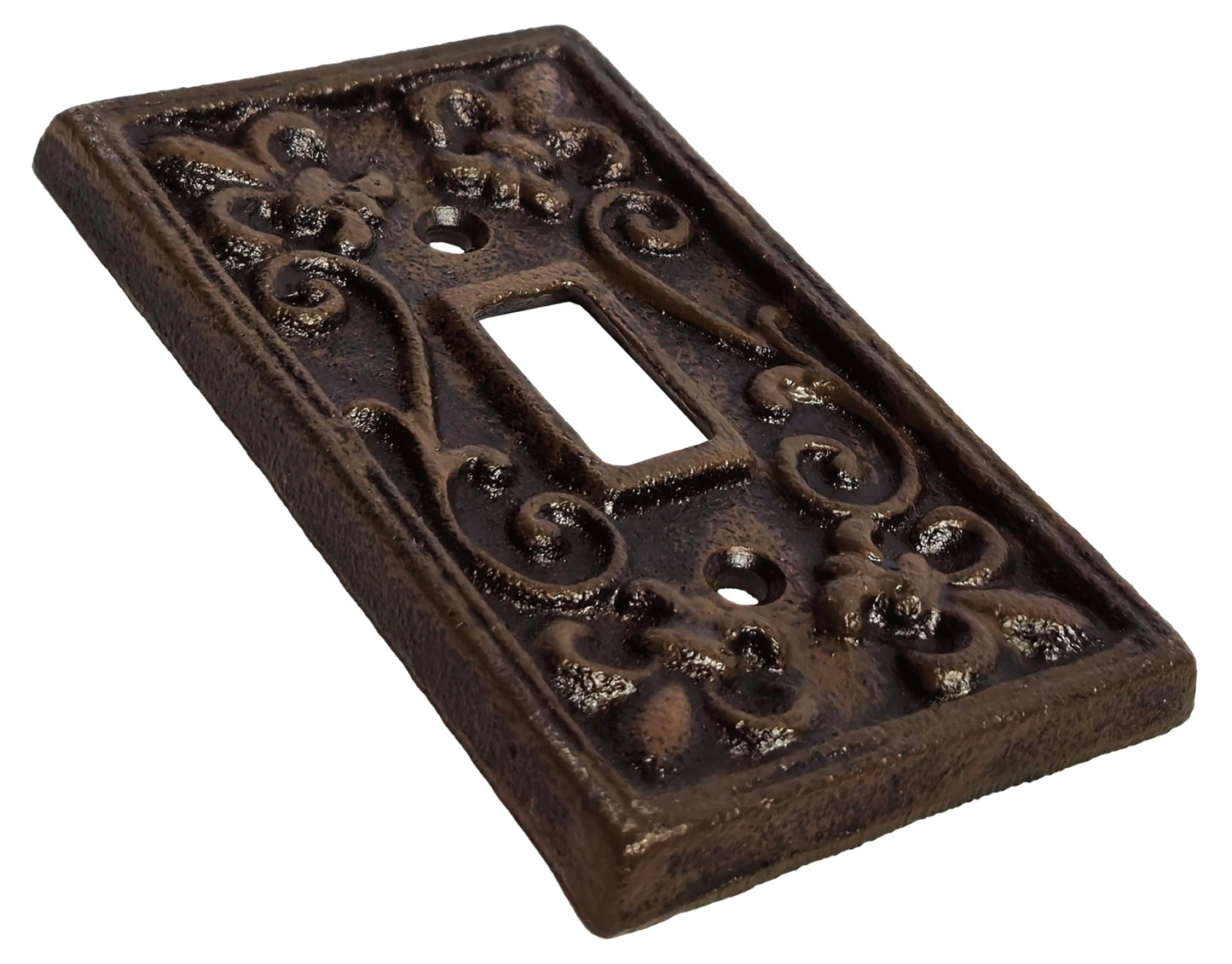 Lulu Decor, Fleur De Lis Cast Iron Switch Plate in antique rustic brown finish, perfect for any room or office space.
