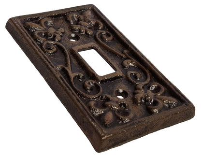 Lulu Decor, Fleur De Lis Cast Iron Switch Plate in antique rustic brown finish, perfect for any room or office space.
