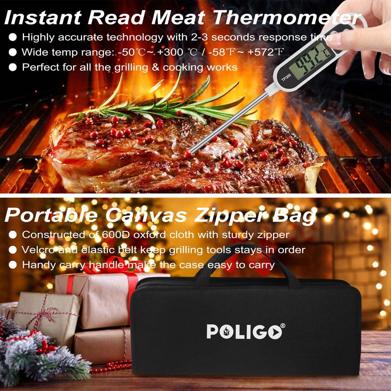 POLIGO 26PCS BBQ Accessories for Outdoor Grill Utensils Set Stainless Steel BBQ Tools Grilling Tools Set for Birthday Fathers Day Dads Presents, Barbecue Accessories Ideal Grilling Gifts for Men Women