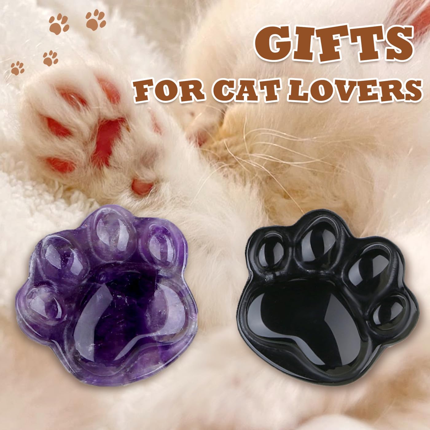NUKAYAI Silver Obsidian Cat Paw Figurines Carved Statue Worry Stone for Sculpture Crystals and Healing Stones Decoration Anxiety Relief Items Gemstones Carved for Cat Lovers Women