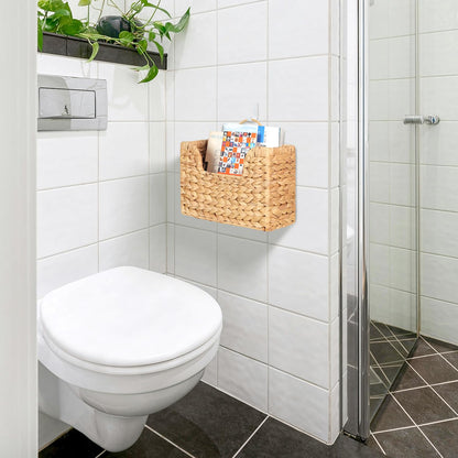 Handwoven Water Hyacinth Wall Magazine Holder - Natural Hanging Organizer for Mail, Newspapers & Magazines, Books & Files - Decorative Boho Storage Basket for Entryway, Bathroom, Living Room, Office.