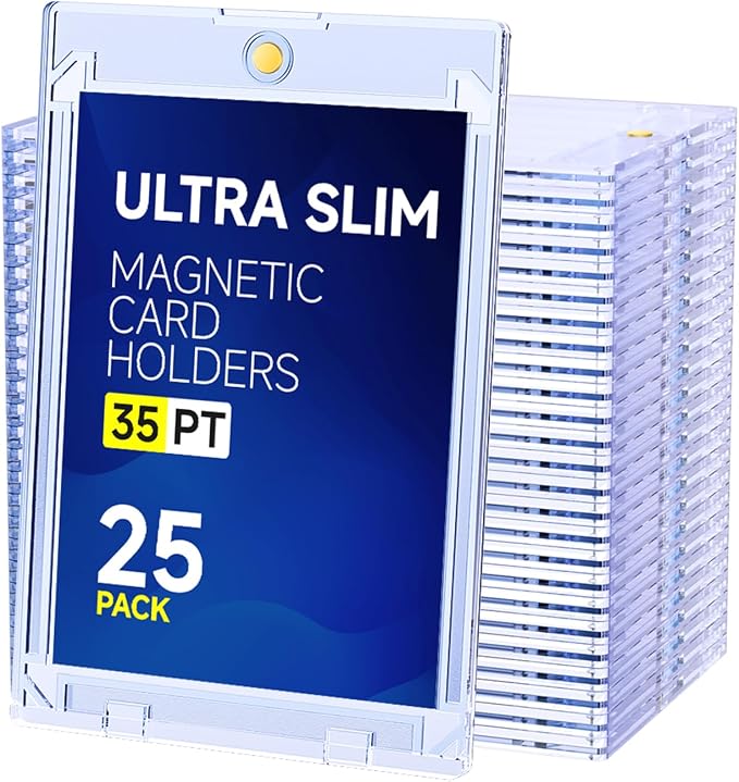 Basthalan 25ct Magnetic Card Holder, 35pt Ultra Slim One Touch Card Holder, Hard Plastic U-V Protectors, Mag Hard Case for Trading, Sports, Game, Football, Baseball Cards