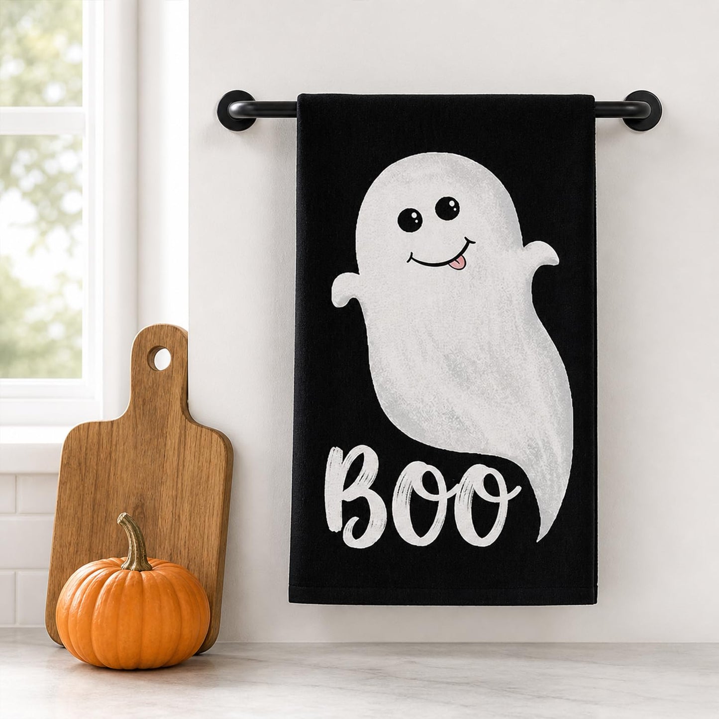 Juynyyn Black Ghost Spooky Halloween Kitchen Towels Dish Towels, 18x26 Inch Boo Decoration Hand Towels Set of 2