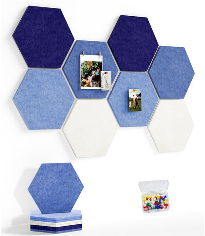 Uoisaiko 8 Pack Hexagon Felt Bulletin Board Tiles - 12" Large Thick Pin Board for Walls with 30 Push Pins, DIY Boards for Office Home School Decor, Aesthetic Hex Cork Board Alternative