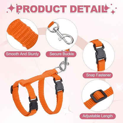 Rabbit Harness and Leash, Escape Proof Bunny Cat Leash Small Animal Harness Soft Adjustable Buckle(2Pcs, Orange) for Bunny Kitten Cats Puppies Walking Hiking Training