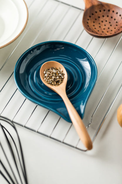 LAUCHUH Spoon Rest, Ceramic Spoon Holder for Stove Top Ladle Holder for Kitchen Countertop Cooking Utensil Rest for Spatula, Tongs, Heat-Resistant Framhouse Decor for Mother's Day, Blue, 5 Inches