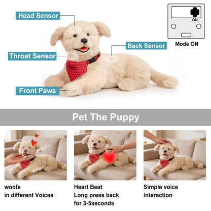 Chongker Interactive Companion Robot Dog Pets, Handmade Weighted Stuffed Animals, Cat Plush Toy with Voice Response, Realistic Heartbeat and Purring