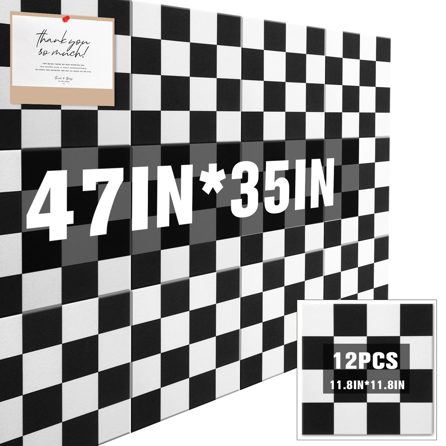 Geyoga 12 Pcs Felt Bulletin Board Tiles for Wall Classroom 12 x 12 Inch Checkered Classroom Wallpaper Backdrop Decor Racing Acoustic Wall Panels Self Adhesive for School Office Home(Racing)