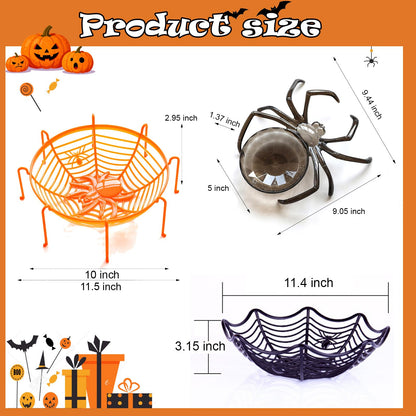 VirgoCCY 9 PCS Halloween Candy Bowl Set, Halloween Decorations, Trick or Treat Party Supplies Indoor Decor Candy Holder, 3 Spider web, 3 Skeleton, 3 Spider, Black/Orange/Purple