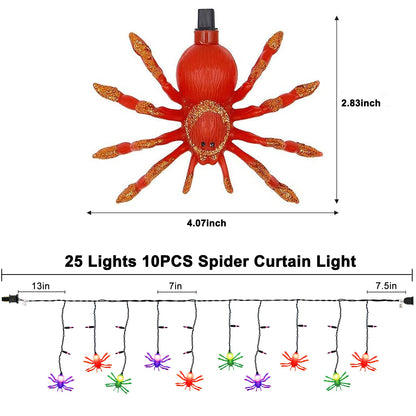 Bokoiuu Halloween Spider Lights 7FT, Spider Curtain Lights with 10 Spider Bulbs and 15 Mini Purple Bulbs, Plug in Hanging String Lights for Halloween Curtain Window Porch Indoor Outdoor Decor