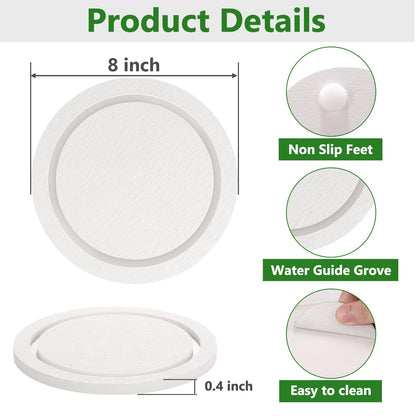 Johamoo Plant Saucer for Indoors, 2 Pack 8 Inch, Instantly Dry Diatomaceous Earth Plant Trays, Stone Plant Pot Saucers Drip & Drainage Tray, Women’s Gifts for Valentine, White