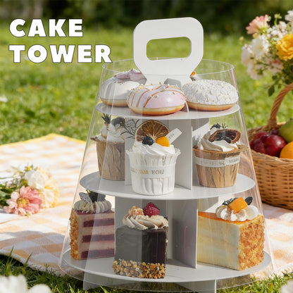 FZJ 3-Tier Cupcake Stand, 5 Set Cardboard Cupcake Tower with Clear Cover, Dessert Cup Cake Stand Tower for Birthday Wedding Party Decoration,Afternoon Tea Stand, Cupcake Tier Stand