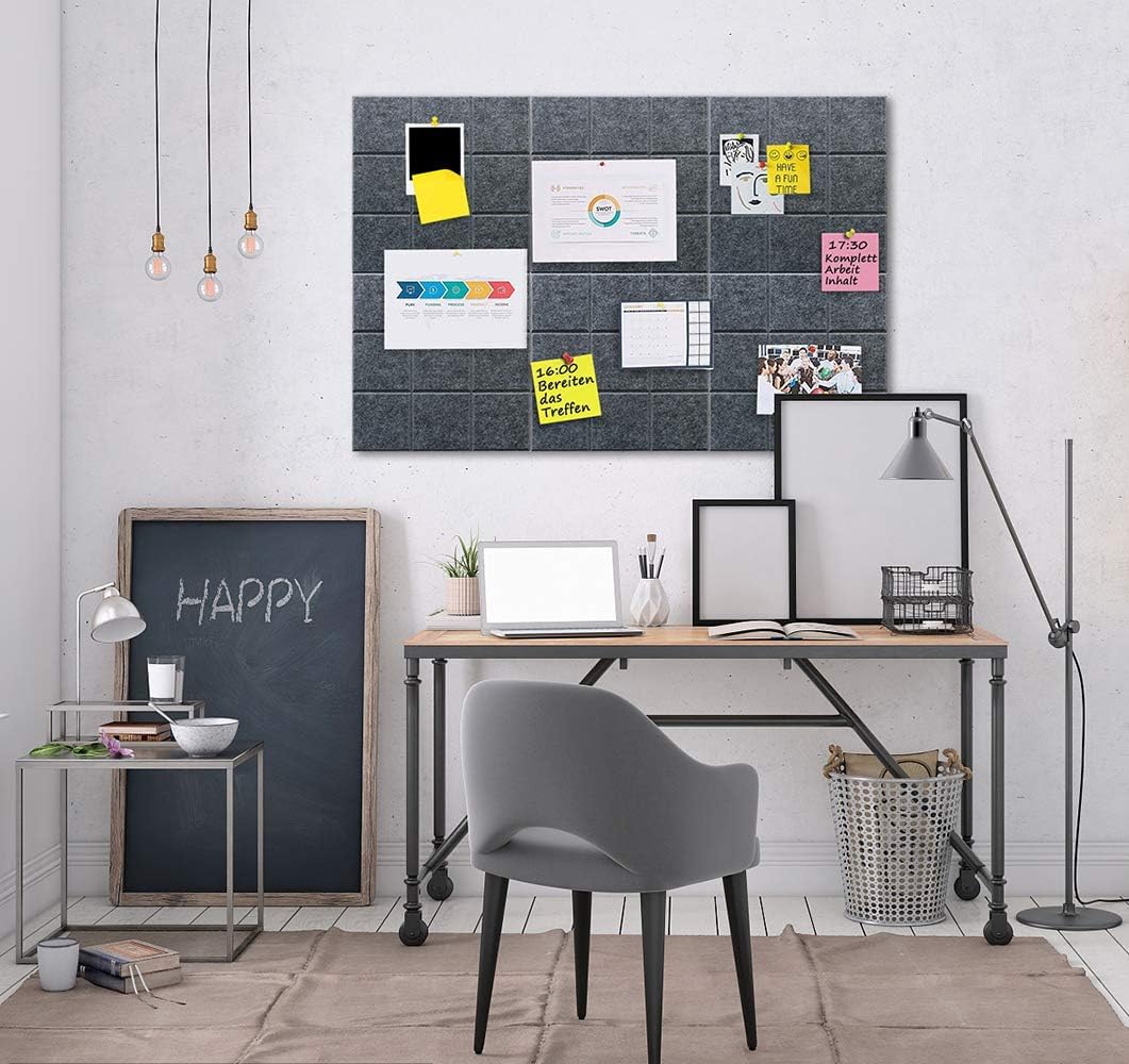Uoisaiko Large Cork Board Felt Board Tiles for Walls with 30 Push Pins, 11.8"x11.8" Pack of 6 Pin Board Notice Boards for Home Office Kitchen, Bulletin Board Wall Tiles for Photos Memos