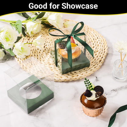 EUSOAR Plastic Green Cupcake Wrappers, 24pcs 3.5 Inch Individual Cupcake Holder Cake Containers with Lids, Single Transparent Cupcake Holder Containers for Wedding Birthday Favor Party